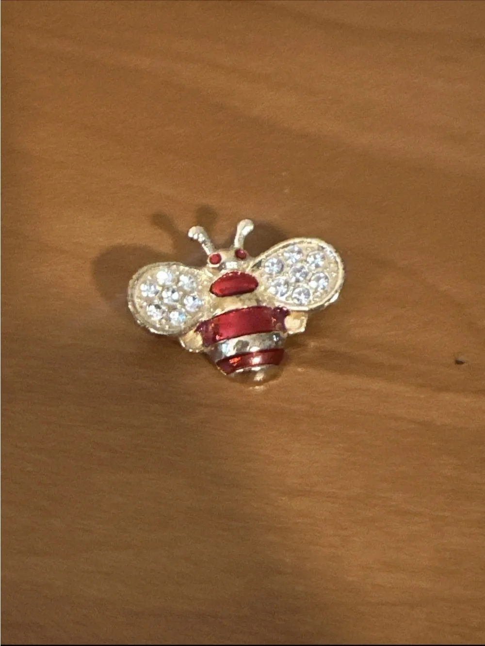 Gold-Tone Red Bee Pin Brooch with Crystal Wings